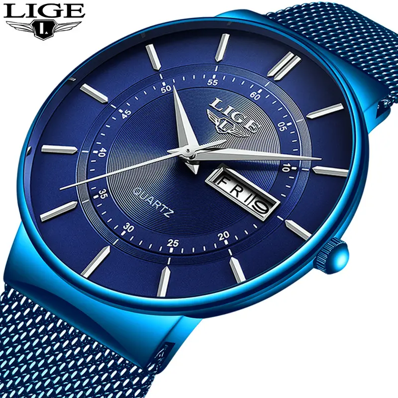 LIGE 9949 Shock Resistant Stainless Steel Men's Wrist Watches (Blue)